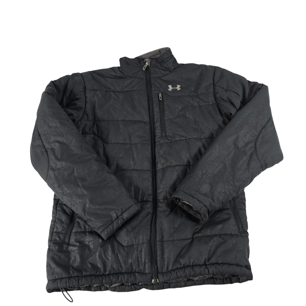 Under Armour Mens Black Insulated Puffer Jacket Full Zip Graphic‎ Print 204992 S